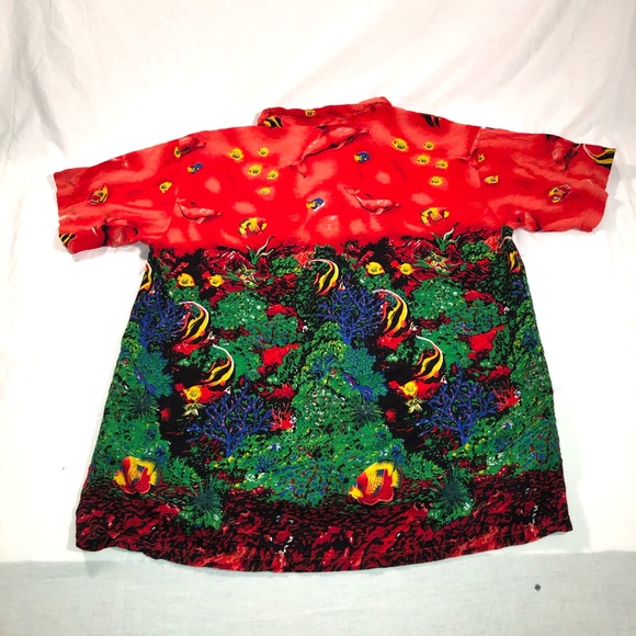 Men’s In Gear Tropical Fish Short Sleeve Casual Button Up Shirt Size Large Red - Picture 6 of 6